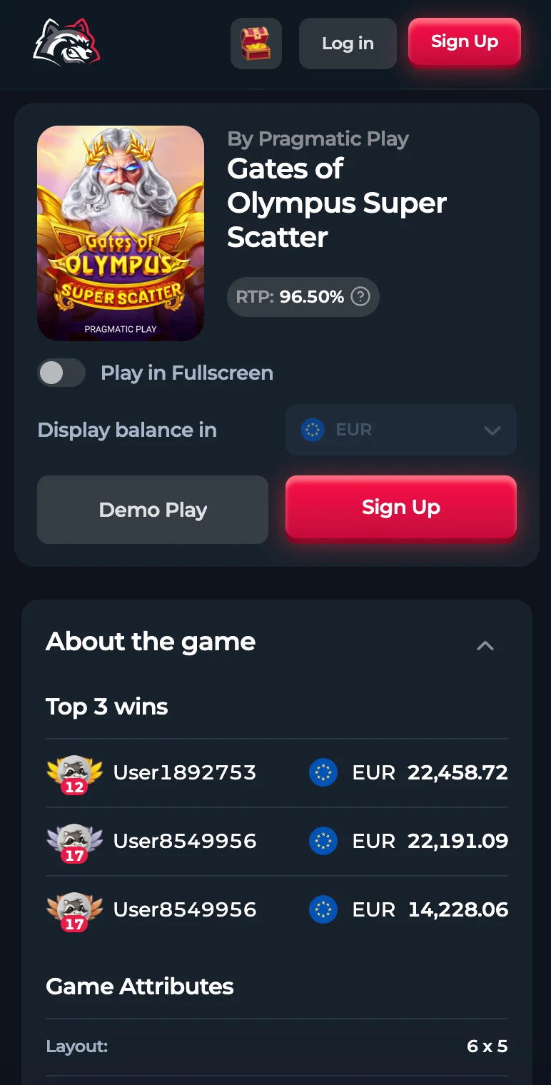 BetFury App game page with demo play, sign-up controls, RTP, and game information